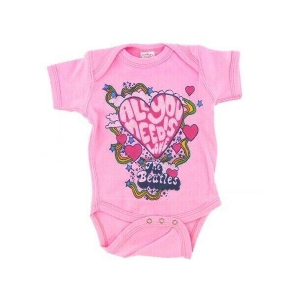 The Beatles Need Love Girls One Piece Romper Bodysuit Pink Baby 100% Cotton 0-6M